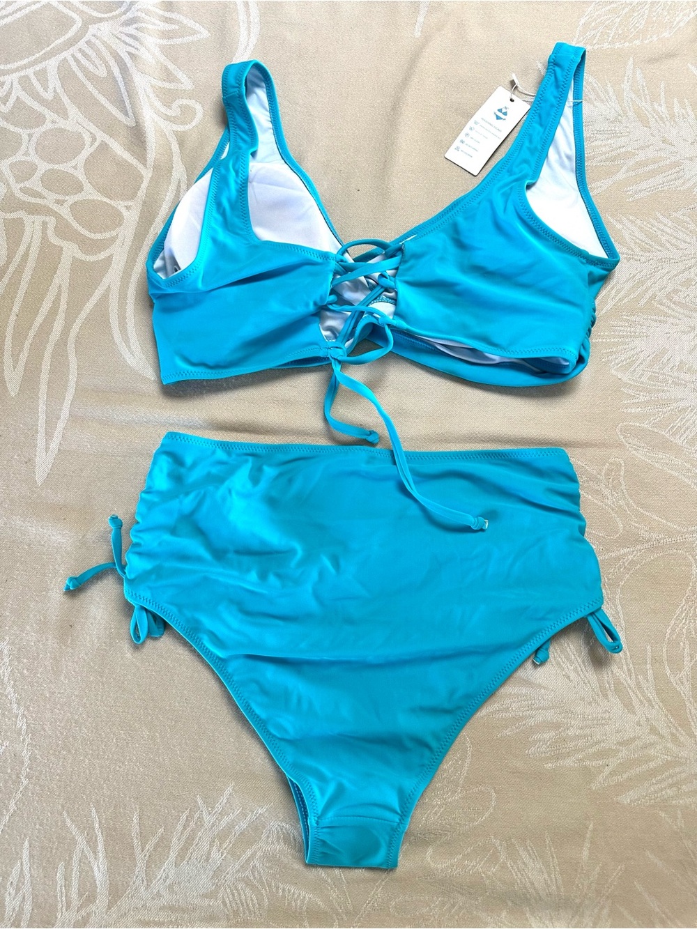 Beachsissi Aqua Blue High Waist Bikini Set NWT XL - Picture 2 of 7